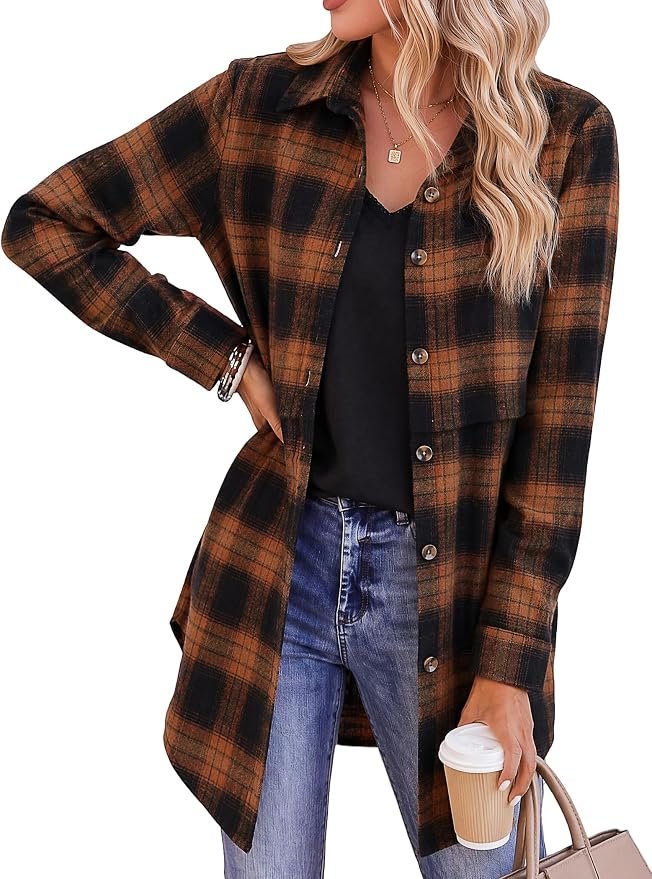 Zeagoo Women's Flannel Shirts Long Sleeve Plaid Button Down Shirts